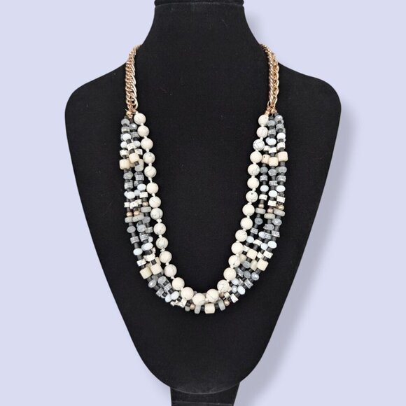 (2/$20) 5-Strand Greyscale Beaded Statement Necklace - Picture 2 of 5